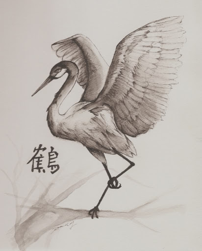 Ink Drawing of Crane
